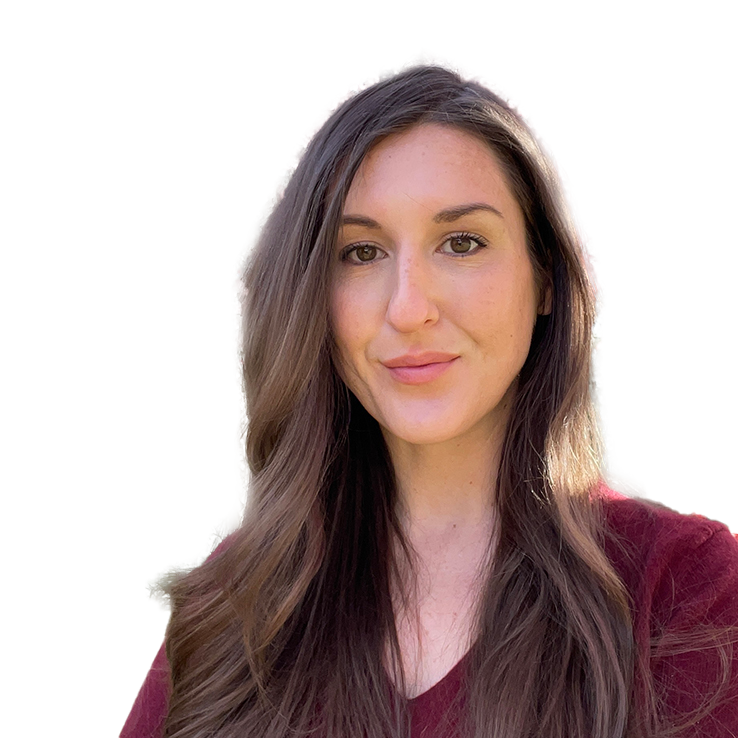 a woman looking into the camera, smiling, against a transparent background