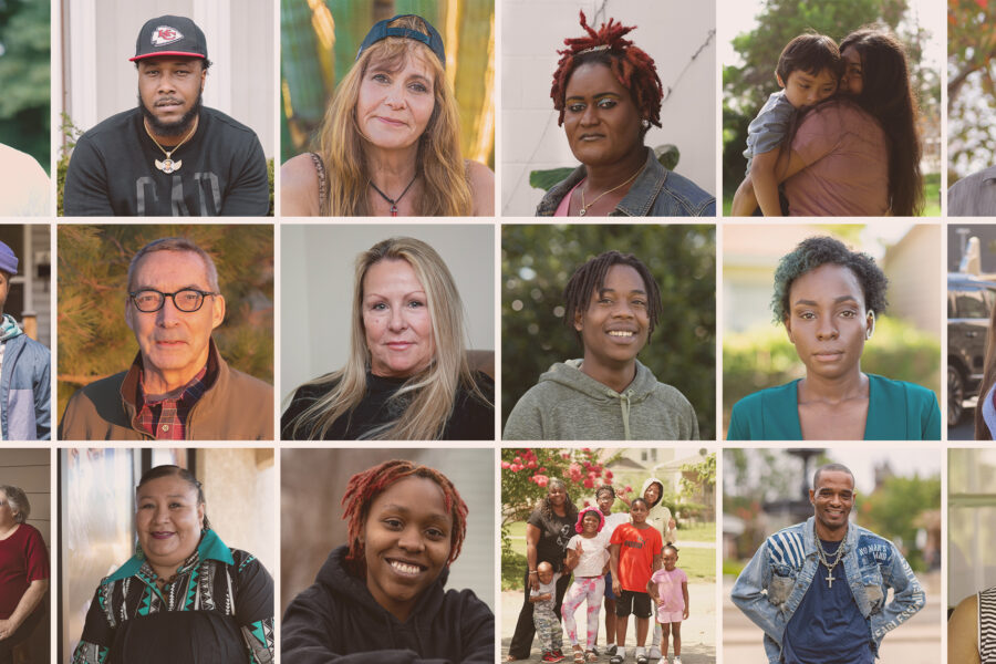A grid of 18 Bail Project client portraits