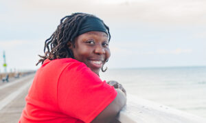Latranda talks about The Bail Project on a Pensacola beach
