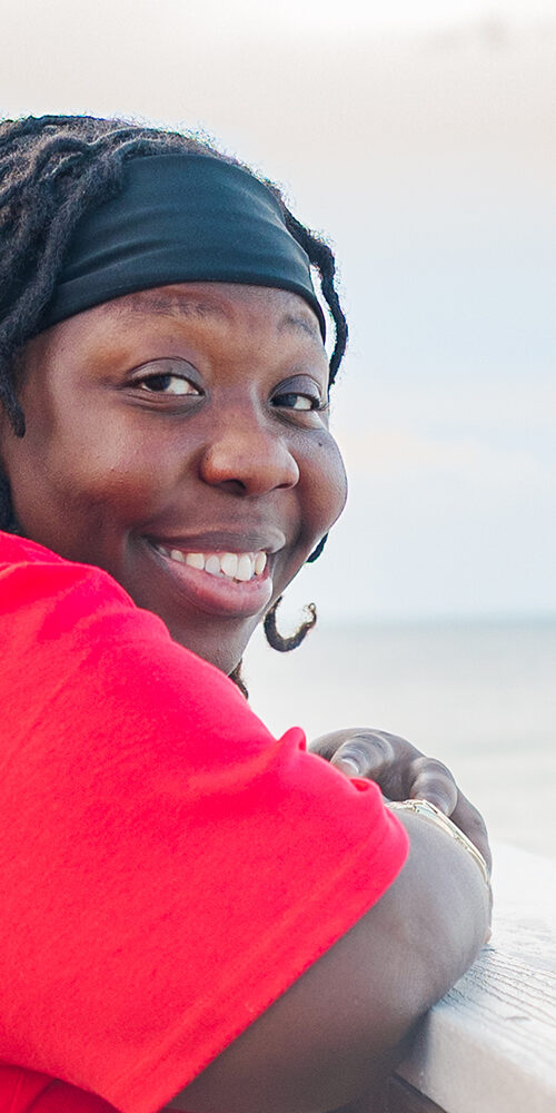Latranda talks about The Bail Project on a Pensacola beach