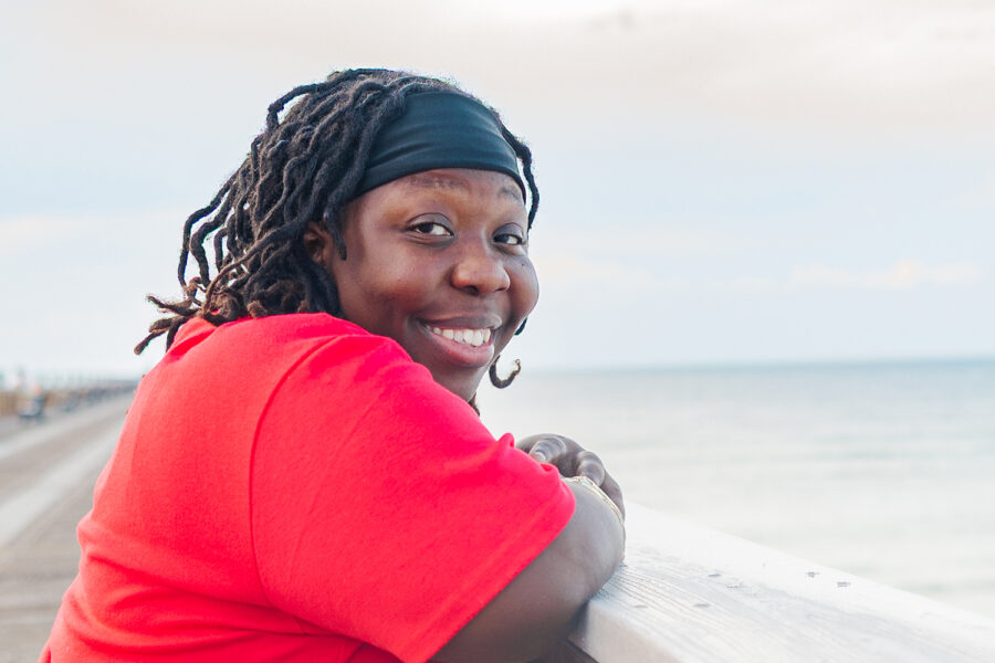 Latranda talks about The Bail Project on a Pensacola beach